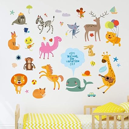 Amazon Brand - Solimo Wall Sticker for Kids Room (Vacation in The Zoo, Ideal Size on Wall - 120 cm x 100 cm)