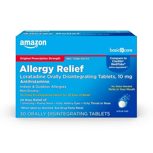 AMAZON BASIC CARE LORATADINE ORALLY DISINTEGRATING TABLETS, 10 MG, ANTIHISTAMINE, ALLERGY MEDICINE, 24 HOUR RELIEF, 30 COUNT
