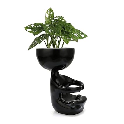 Zart Sukhasana Yoga Posture Planter(Resting Model)(Black) (Without Plant)/ Home Decor /Office Decor/Fancy Plant Flower Pot Gamla, Indoor and Outdoor Gardening in Yoga Posturer(c)