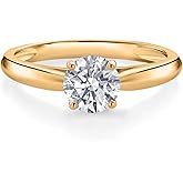 Gem Stone King 10K Yellow Gold Lab Grown Diamond Solitaire Engagement Ring For Women | 0.74 Cttw | Round 6MM | Gemstone April Birthstone | DEF Color | VVS-VS Clarity