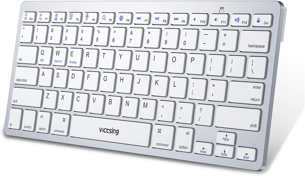 VicTsing Ultra-Slim Bluetooth Keyboard, Portable Wireless Keyboard Support iOS (iPhone, iPad), Android, Windows, Mac Computer, Laptop, Tablet, Smartphone and Other Bluetooth Enabled Devices -White