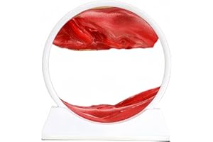 BGFJYUK Moving Sand Art Picture in Motion, Round Glass 3D Deep Sea Sandscapes with Display Flowing Sand Frame for Relaxing Desktop Home Office Work Décor for Kids Adults (White Frame red,7inch)