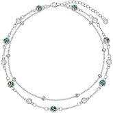 HPQQ Anklets for Women 925 Sterling Silver Natural Stone Layered Anklet Beach Summer Fine Jewelry Birthday Gifts for Her Mom Wife