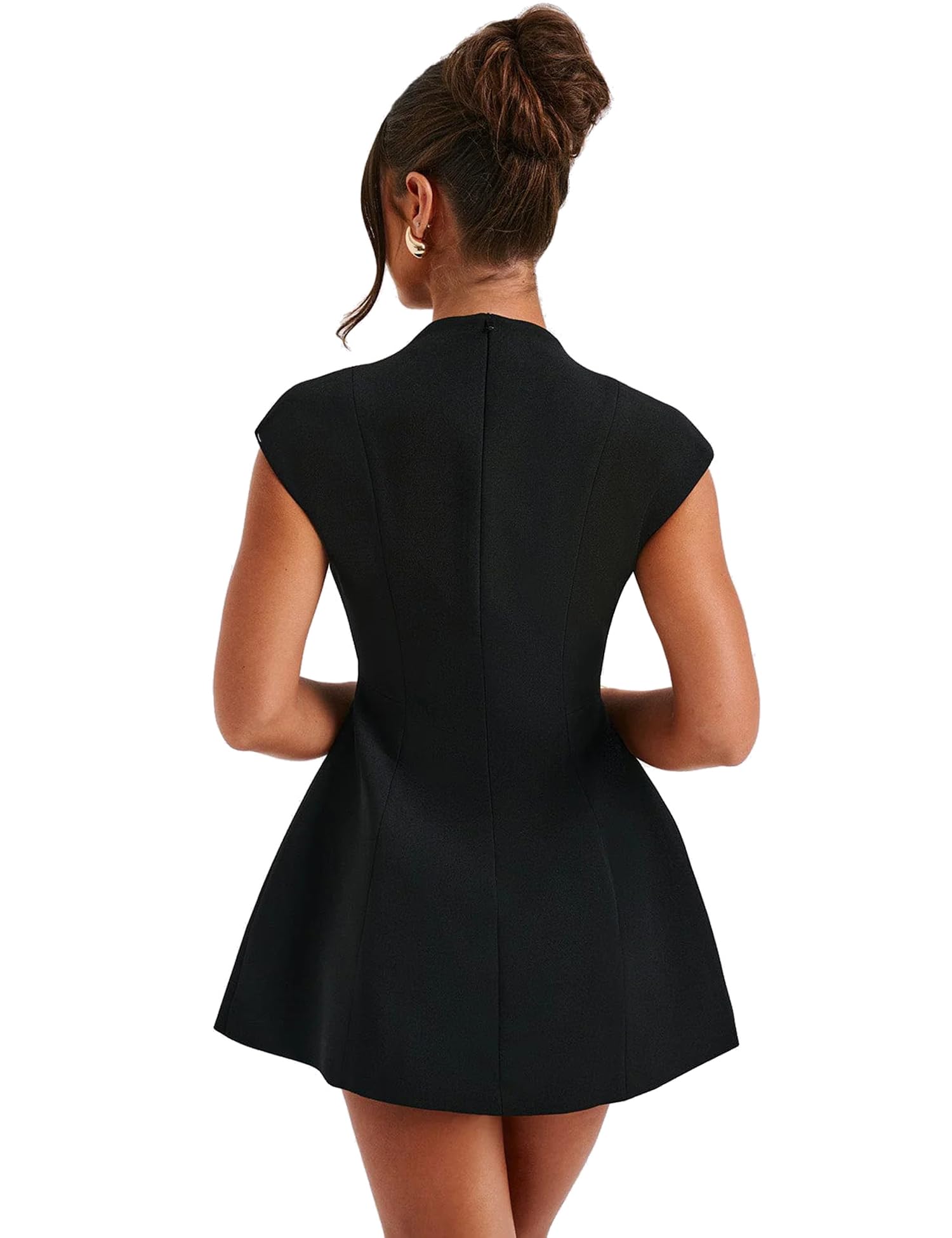 LuFeng Women's Summer Sexy Cap Sleeve Deep V Neck Zipper A-line Mini Dress Hollow Bodycon Night Out Party Dress