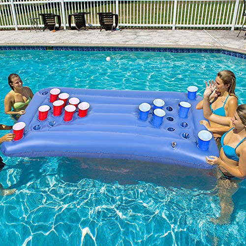 Faburo Beer Pong Air Mattress, Beer Pong Table, 155 x 75 x 13 cm, Inflatable Beer Pong Air Mattress, Party Game Drinking Game, Without Cup