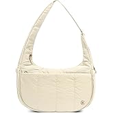 Puffer Crescent Shoulder Bag for Women, Small Nylon Puffy Quilted Shoulder Purse with Adjustable Strap & Multiple Pockets