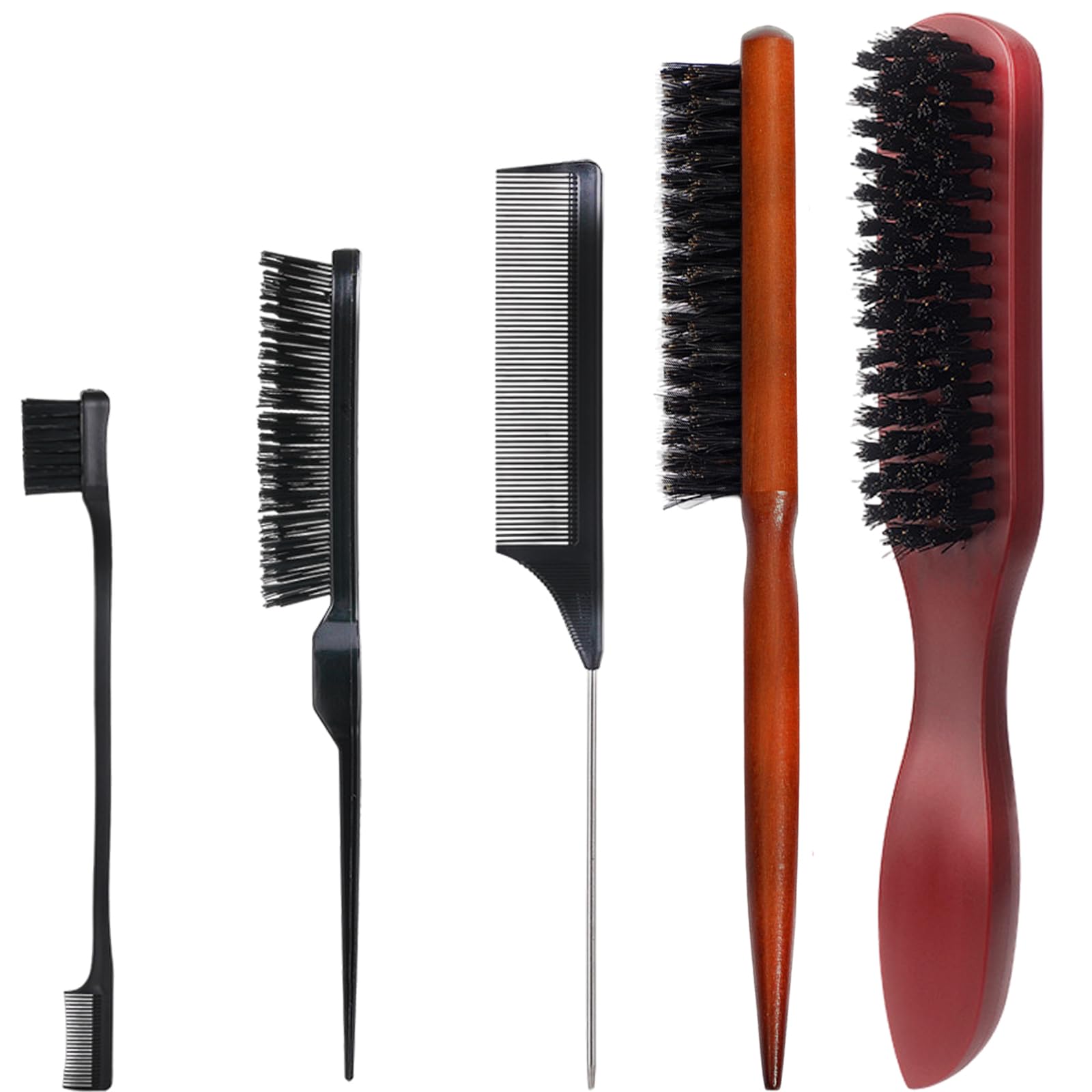 5-Pack Slick Back & Teasing Brush - Men's Beard & Hair Styling Brush for Thin or Thick Hair