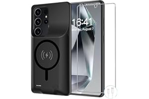 BOVSRT Battery Case for Galaxy S24 Ultra, 12000mAh Extended Portable Protective Case Backup Power Bank Wireless Charger Case Compatible with Galaxy S24 Ultra 6.8inch Charging Case with Screen Protector-Black