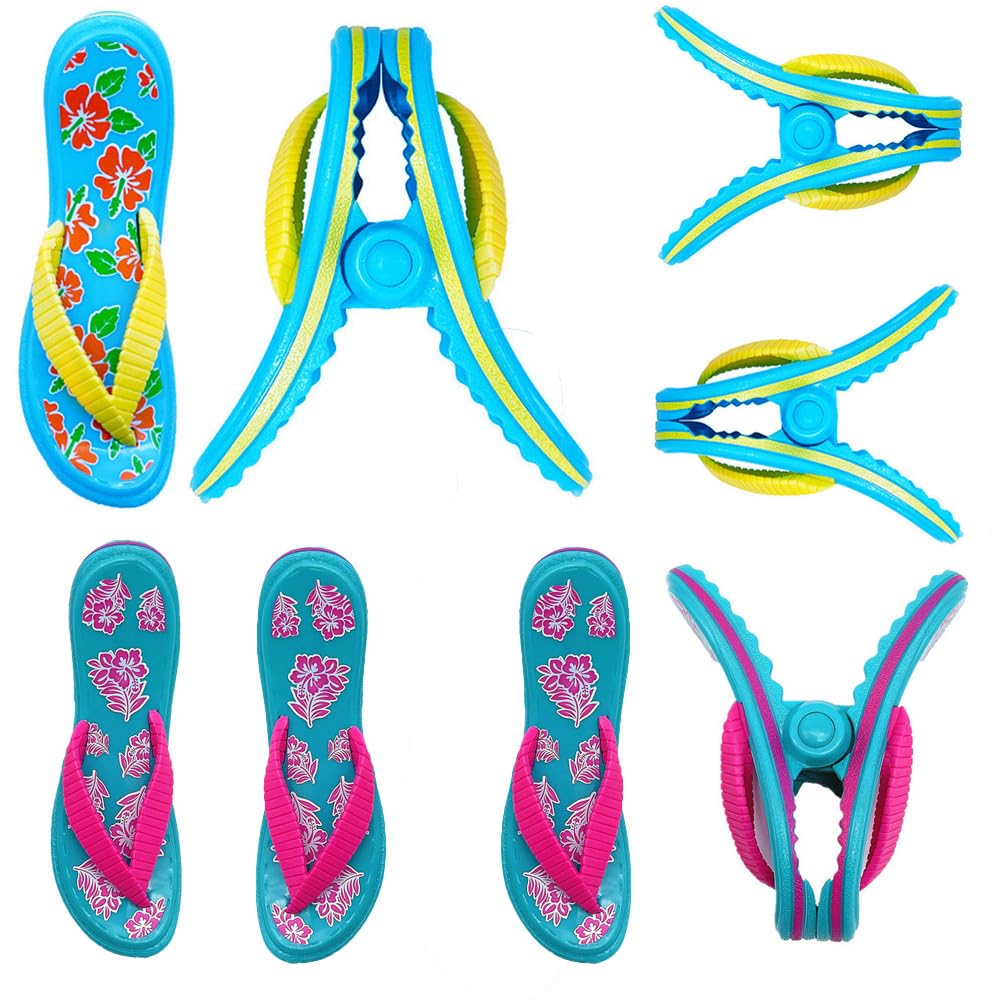 TRIXES Flip Flop Beach Towel Pegs - Secure Sun Lounger Travel Clips Indoor & Outdoor Use – Jumbo Clip for the Beach, Garden, Pool, Sun Bed or Deck Chair – Laundry Quilt & Clothes Peg (8, Floral)