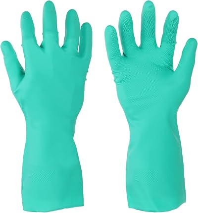 sourcing map Nitrile Chemical Resistant Gloves Small Green Anti-Slip Protective