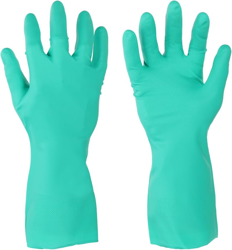sourcing map Nitrile Chemical Resistant Gloves Small Green Anti-Slip Protective