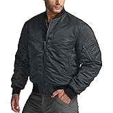 CQR Men's Casual Bomber Jacket, Outdoor Fall/Winter Zip-Up Windbreaker, Water Resistant Padded MA-1 Flight Jacket with Pocket