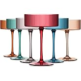 Chouggo Art Deco Colored Vintage Coupe Glasses, 9Oz Ribbed Crystal Hand Blown Martini & Cocktail Glasses, Perfect for Dessert, Manhattan, Cosmopolitan, Gimlet, Pisco Sour