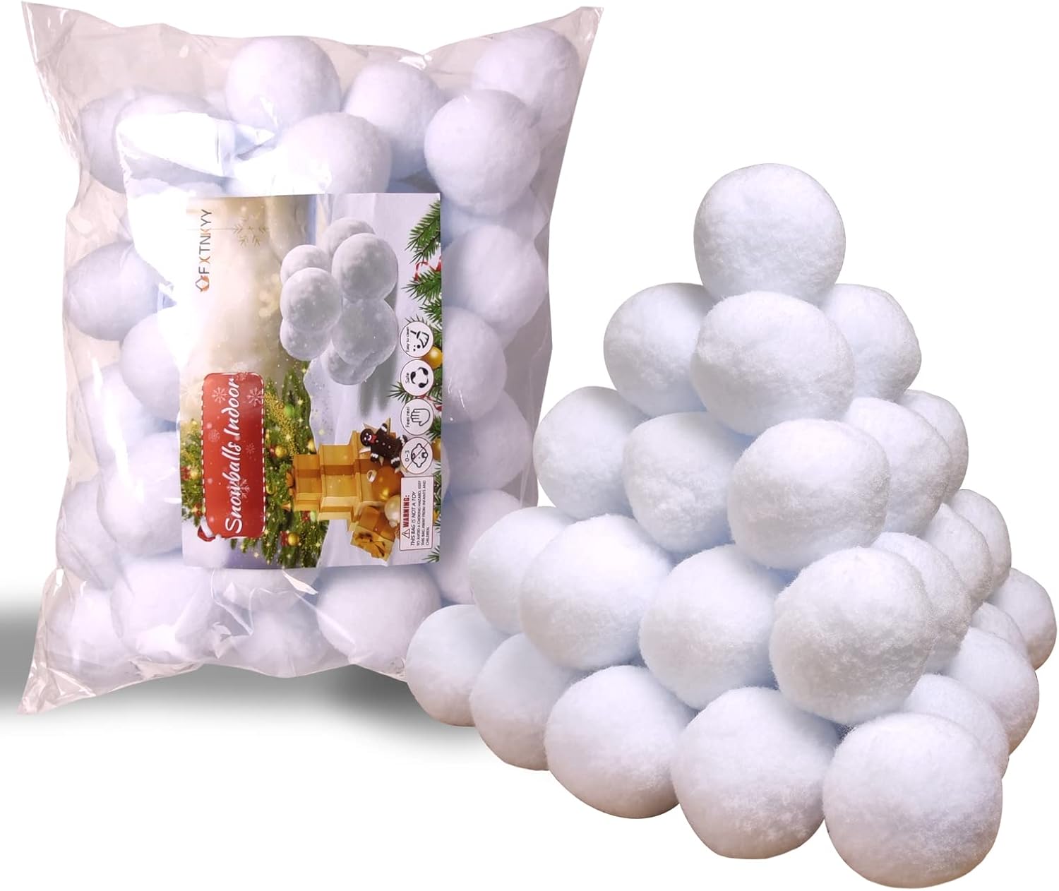 Artificial Snow - PTGVCTA 50 Pack Artificial Snowballs,Fake Snowballs,Snow Toy Balls,Christmas & Winter Holiday Snow Artificial,Indoor Snowballs for Kids Snow Fight & Toss Game (OPP Bag)