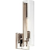 Kichler Jemsa 1 Light Wall Sconce, Modern Light with Clear Fluted Glass in Polished Nickel for Bathroom, Powder Room, Sides o