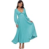 Tukatoo Pleated Satin Bridesmaid Dress Long Sleeve V Neck Formal Evening Party Gowns A Line for Elegant Women