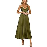 Beaufident Women's Pleated Satin Bridesmaid Dresses V-Neck Crisscross Back Prom Dress Long Formal Party Dress