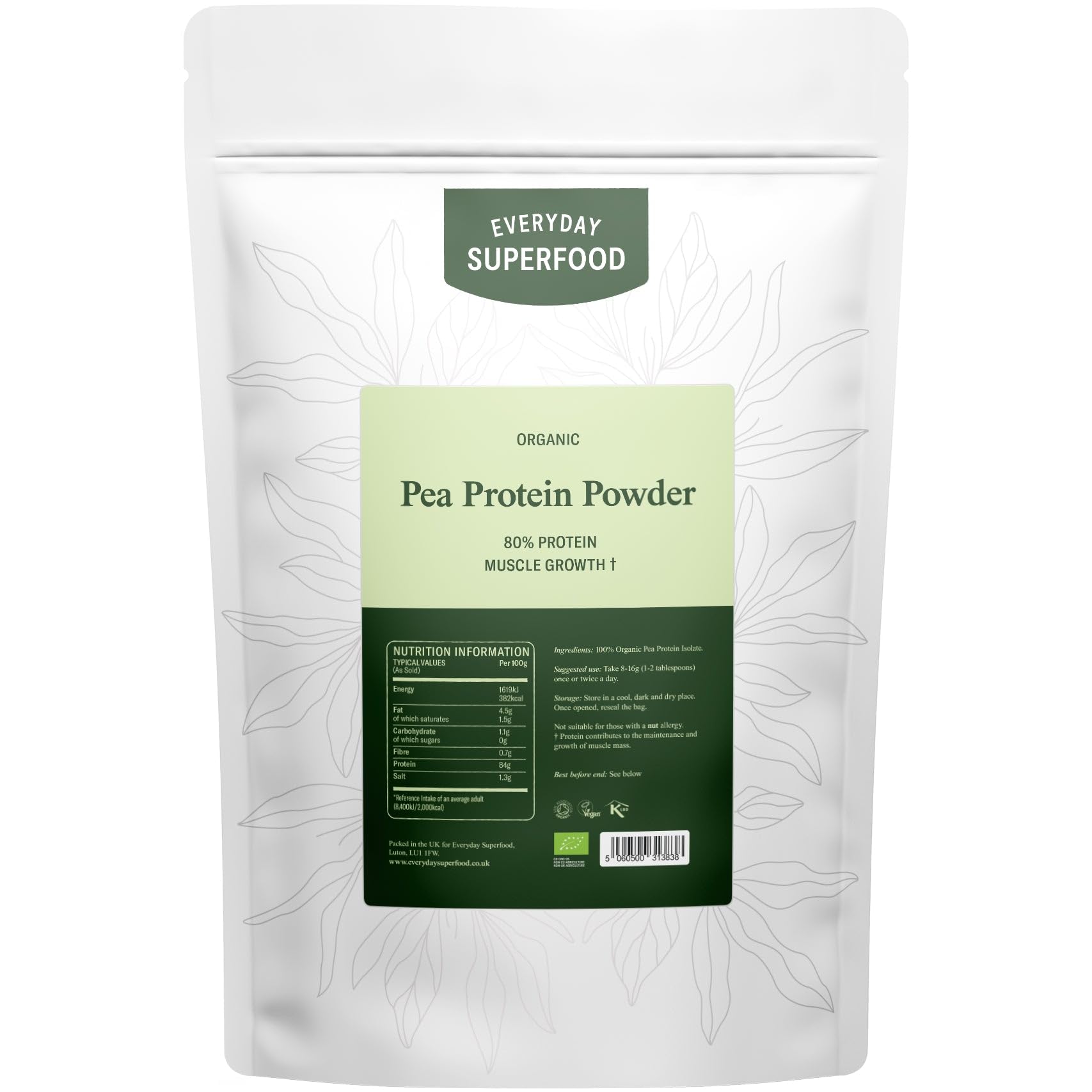 Everyday Superfood Organic Pea Protein Powder 1.8kg | 84% Protein | Unflavoured | Lab-Tested for Heavy Metals | Pre-Workout & Post-Workout | Vegan & Kosher