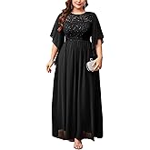 ZOMVA Plus Size 0X-4X Formal Dress Sequin Lace Chiffon A-line Maxi Dress Handkerchief Sleeve Evening Wedding Guest Prom Gown