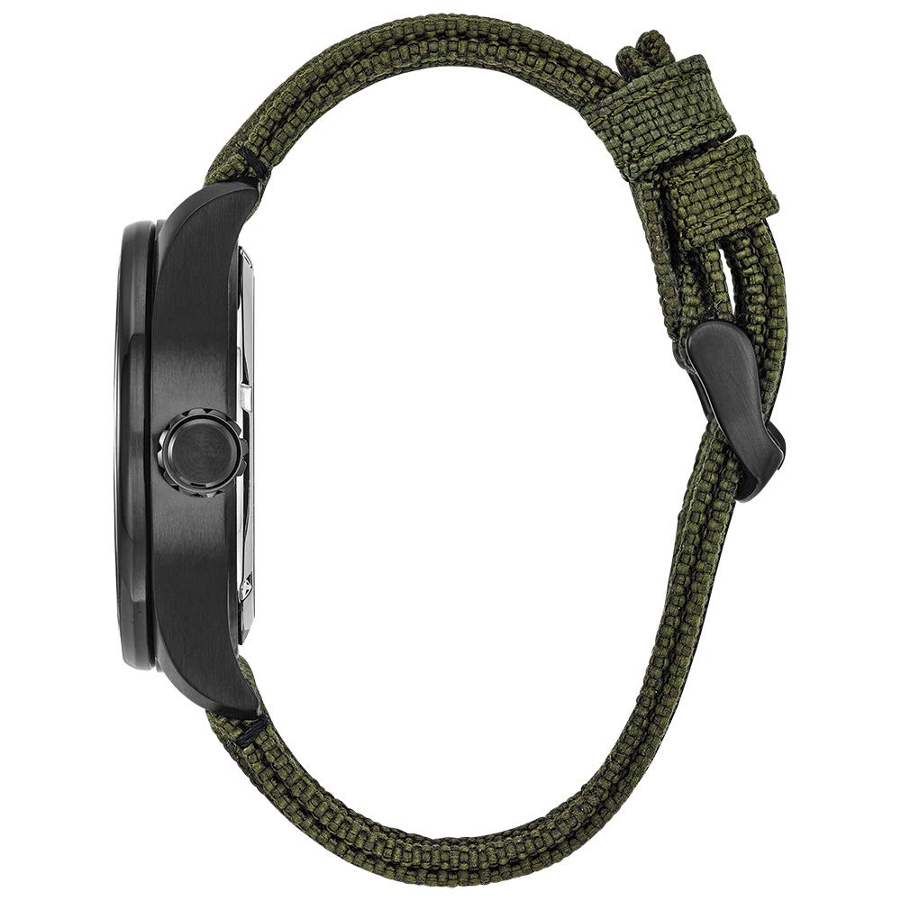 Citizen Men's Eco-Drive Weekender Garrison Field Watch, in Stainless Steel with Olive Green Nylon Strap, Black Dial (Model: BU2055-16E)