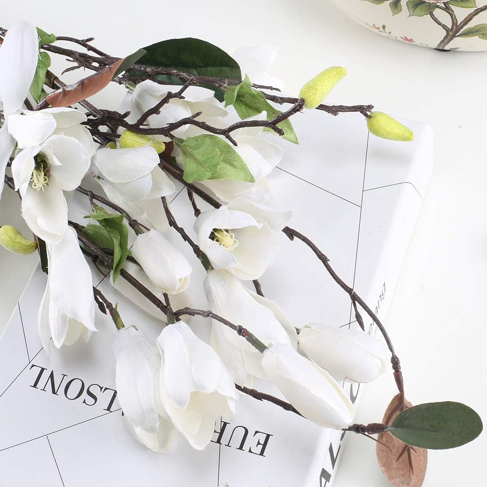 Amazon Com Ho2nle 2pcs Artificial Silk Magnolia Flowers Real Touch Fake Floral Branches Home Garden Restrant Hotel Parties Wedding Table Centenpieces Arrangements Decor Spray In White 30 Inches Kitchen Dining