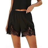 Lace Trim Satin Shorts for Women Half Slips Pajama Lingerie Micro Shorts Silk Lace Short Loungewear
