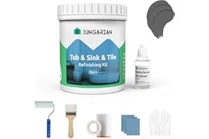 Jungarian Tub and Tile Refinishing Kit 17.5oz with Tools, Low Odor DIY Bathroom Paint Sink Tub Countertop Tile Shower Paint for Bathroom Kitchen Porcelain Fiberglass, Semi-Gloss Iron Ore