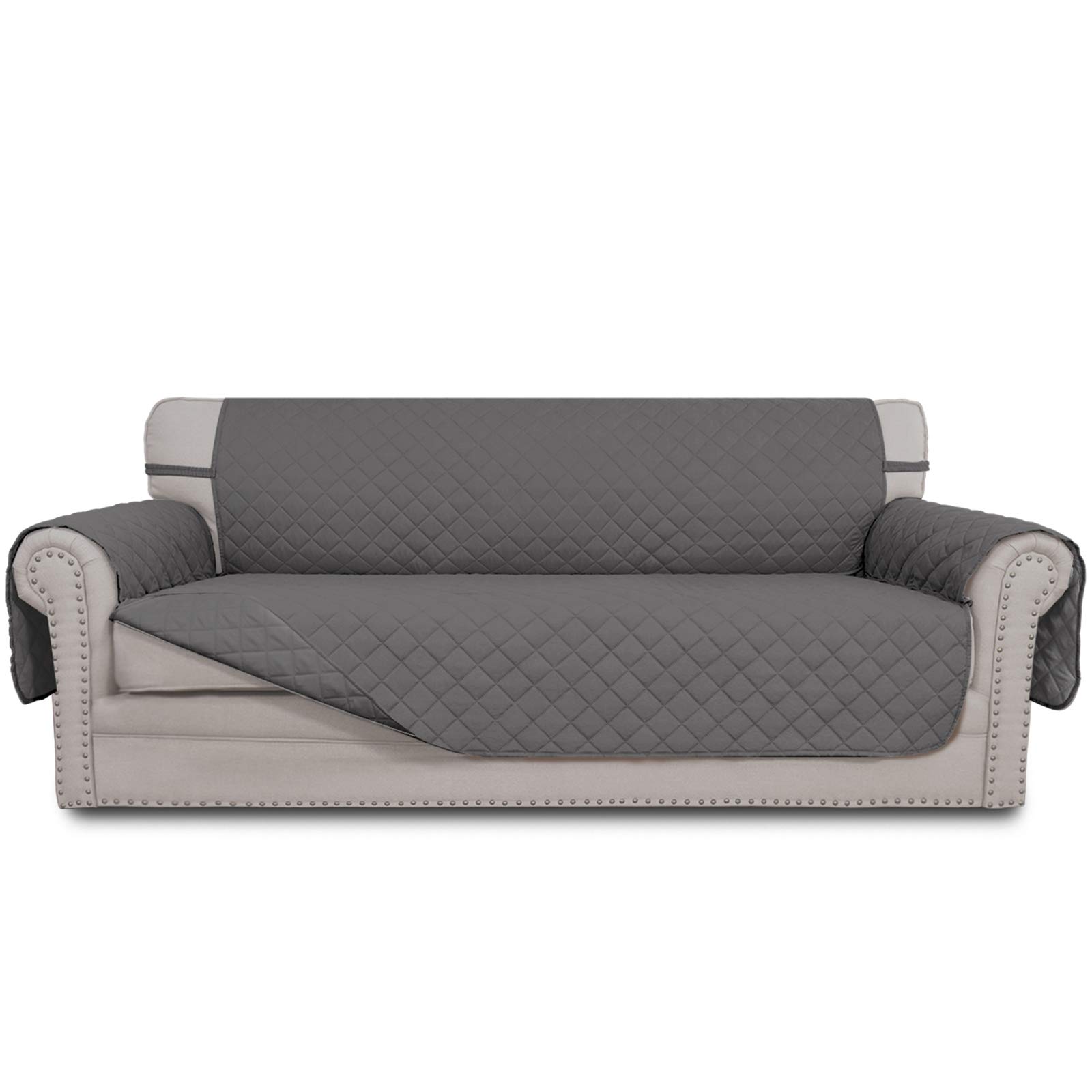 Easy-Going Reversible Couch Cover for 3 Cushion Couch Sofa Cover for Dogs Water Resistant Furniture Protector Cover with Foam Sticks Elastic Straps for Pet Cat (Sofa, Gray/Gray)