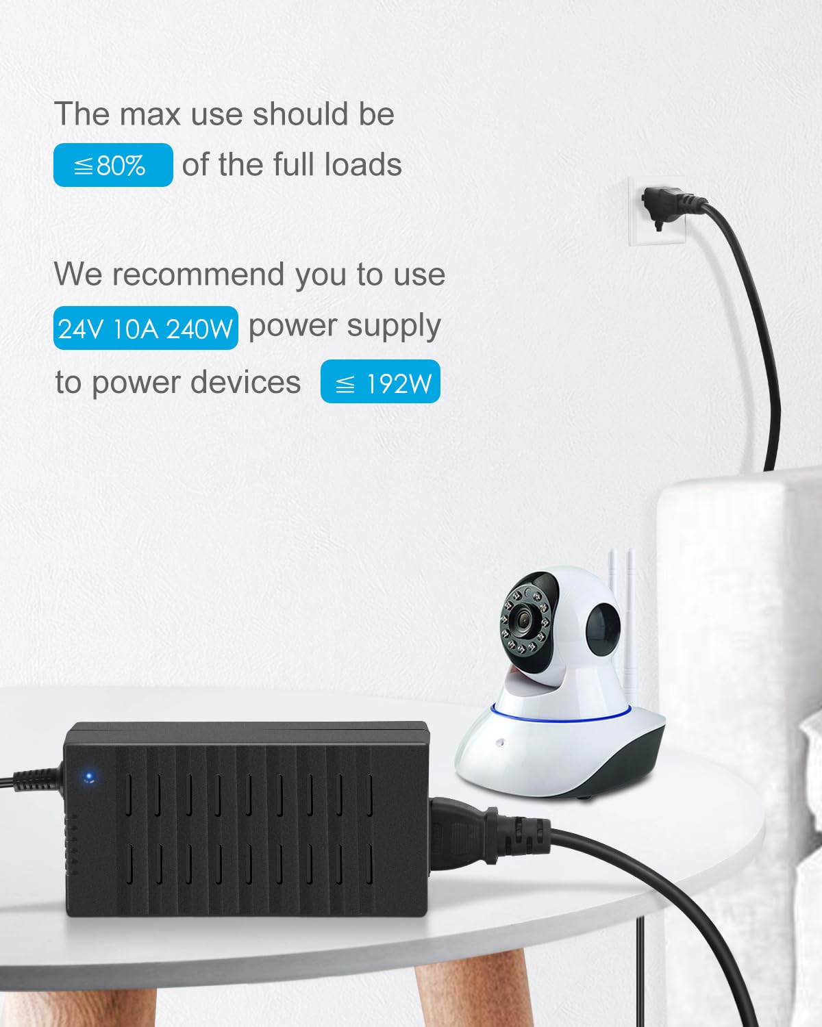 ALITOVE DC 24V 10A Power Supply AC Adapter 100-240V 50-60hz to 24 Volt Power Supply DC 10Amp 240W AC Power Adapter 5.5 x 2.1mm 2.5mm Barrel Plug for LED Strip CCTV Camera 3D Printer Massage Chair