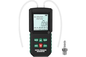 MOTOCOCHE Manometer Gas Pressure Tester Dual-Port Manometer Differential Pressure Gauge 13 Selectable Units Gas Pressure Tester Digital Manometer HVAC Digital Manometer w/Backlight