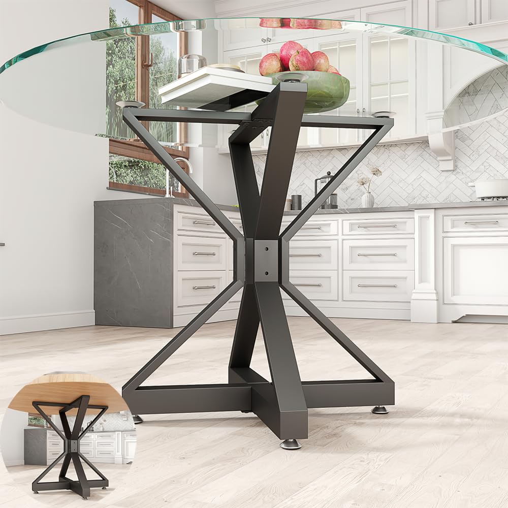 Photo 1 of HEONITURE Metal Table Base,Modern Pedestal Dinning Legs with Suction Cups,Metal Modern Coffee Table (Black, 28" H*27.6" W)