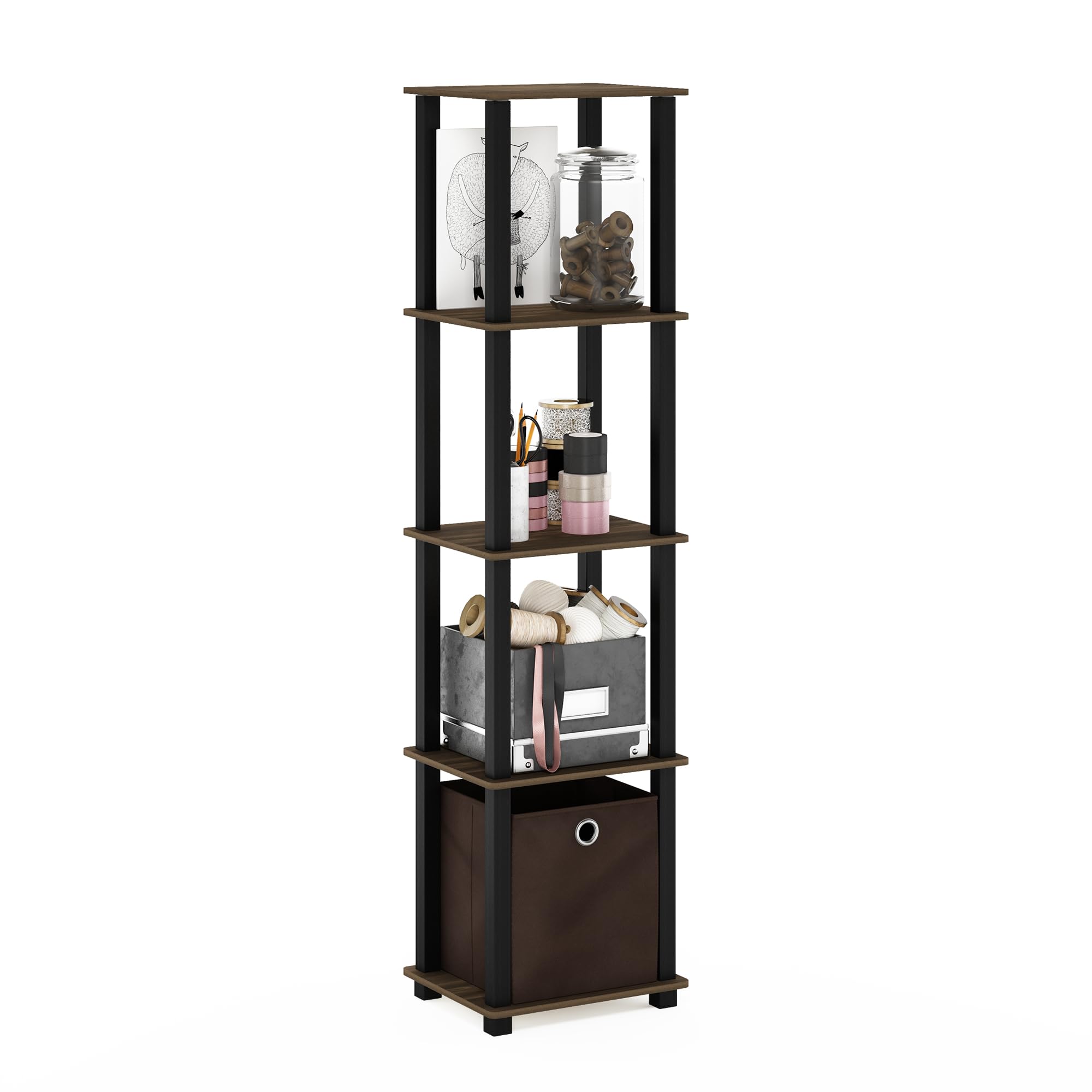 FURINNO TNT No Tools 5-Tier Display Decorative Shelf, Columbia Walnut/Black/Dark Brown Image FURINNO TNT No Tools 5-Tier Display Decorative Shelf, Columbia Walnut/Black/Dark Brown Image