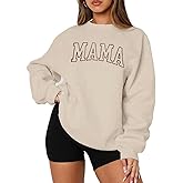 Embroidered Mama Fleece Crewneck Sweatshirt Women Casual Long Sleeve Pullover Tops Fashion Mom Sweatshirts