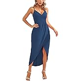 Aigeman Women's Spaghetti Straps Sexy Backless Satin Maxi Dress Summer Wedding Guest Dress Cocktail Party Dresses 7291