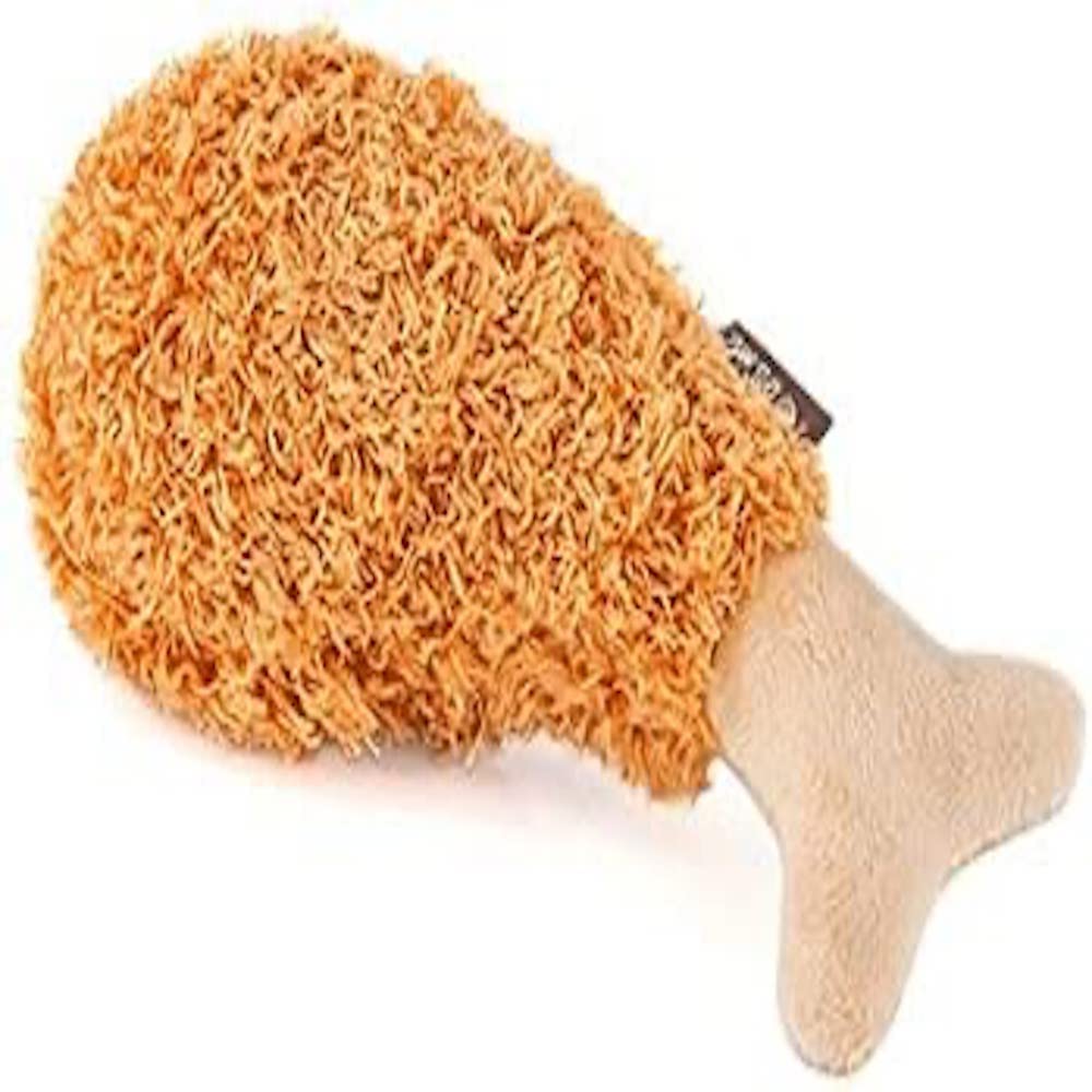 P.L.A.Y. American Classic Fluffy's Fried Chicken Dog Toy – Plush Squeaky Toy with Giggle Stick Sound – Eco-Friendly, Durable, Machine Washable – Fun Food-Inspired toy for Dogs