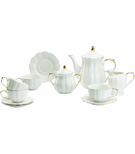 Grace Teaware White & Gold Scallop Sugar & Creamer Set - Fine Porcelain With Gold Trim 2 thumbnail image