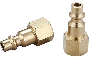 T TANYA HARDWARE Air Hose Fittings And Air Coupler Plug, Air Compressor Quick-Connect FNPT Female Plug Kit (Industrial Type D, 1/4-Inch NPT Female Thread, Solid Brass, 2 Piece)