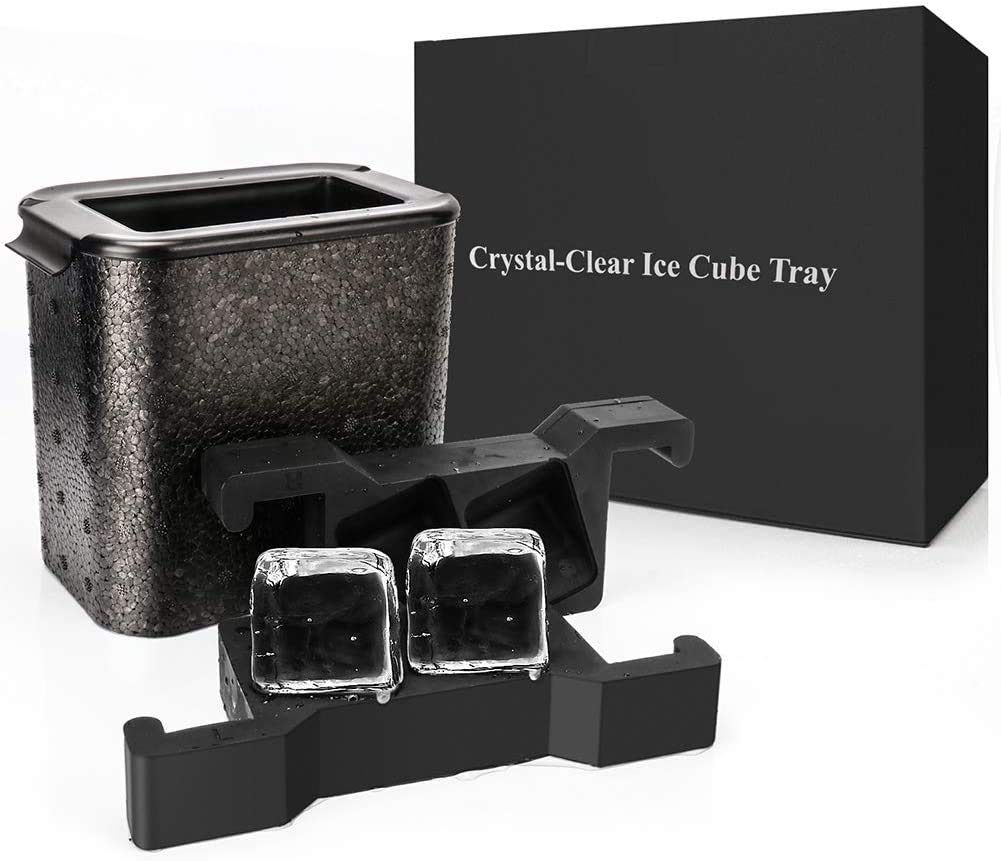 MALAYAS Ice Cube Trays,Black Silicone Giant Ice Ball Cube Maker Use for Whiskey Particles,Best for Freezer,Water,Whiskey,Cocktail and Other Drink (Cube)