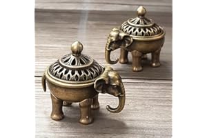 1PC Vintage Bronze Elephant Incense Burner, Four-Legged Lucky Censer with Hollow-Carved Lid, Aromatherapy Holder for Meditati