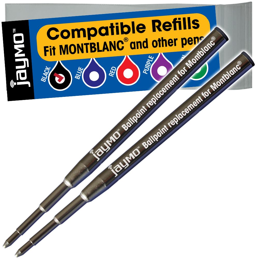 Jaymo Replacement for Montblanc 128211 - Measures 3.875 in / 98 mm Long - Ballpoint Pen Refill - 2 Black — image 1