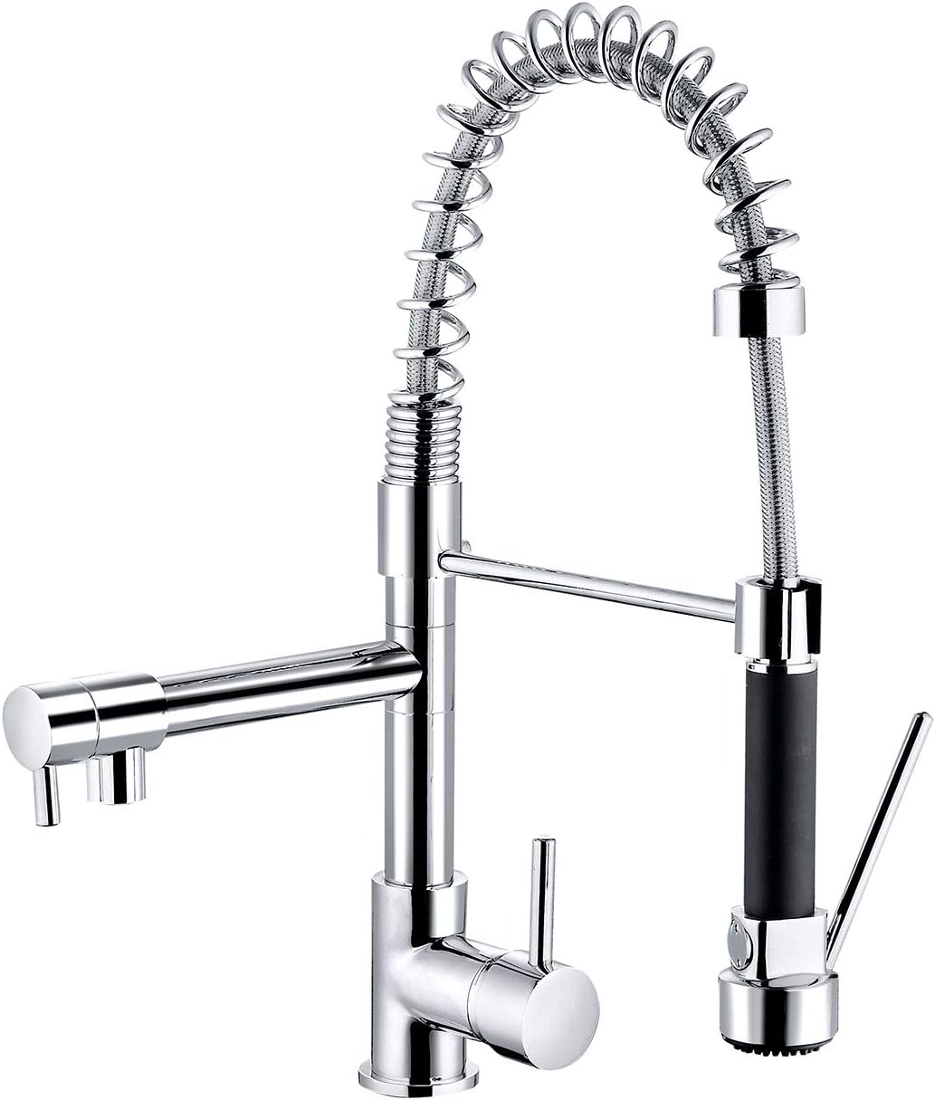JASSFERRY Flexible Spring Pulldown Spout Kitchen Sink Mixer Tap Single Lever with High Arc Pull Out Spray Monobloc Swing Arm Chrome (Two Spout)