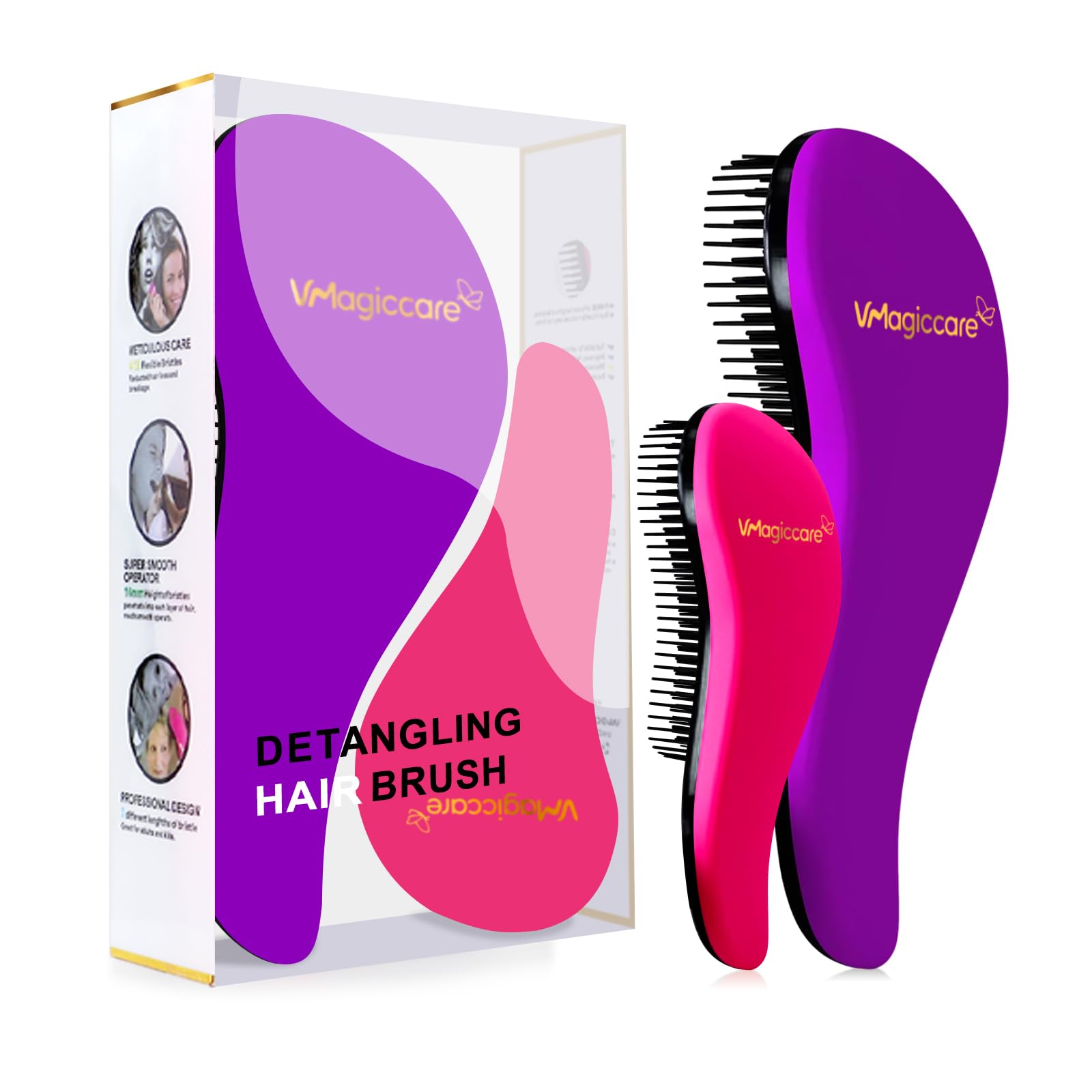 Detangling Hairbrush - glide the Detangler Hairbrush through Tangled hair Best Brush Comb for Women, Girls, Men & Boys - Use in Wet and Dry Hair (Purple Big + Rose Red Small) โ image 1