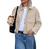Tankaneo Womens Cropped Casual Jackets Zip Up Lightweight Utility Anorak Coat Military Safari Short Jacket with Pockets
