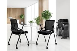 BLANEDUO, 2 Pack Stackable Conference Room Chairs with Paddle Folding Office Foldable Desk Chair Mesh Back and Arms for Conference Meeting Guest Reception Home Office Training Room Chair Black