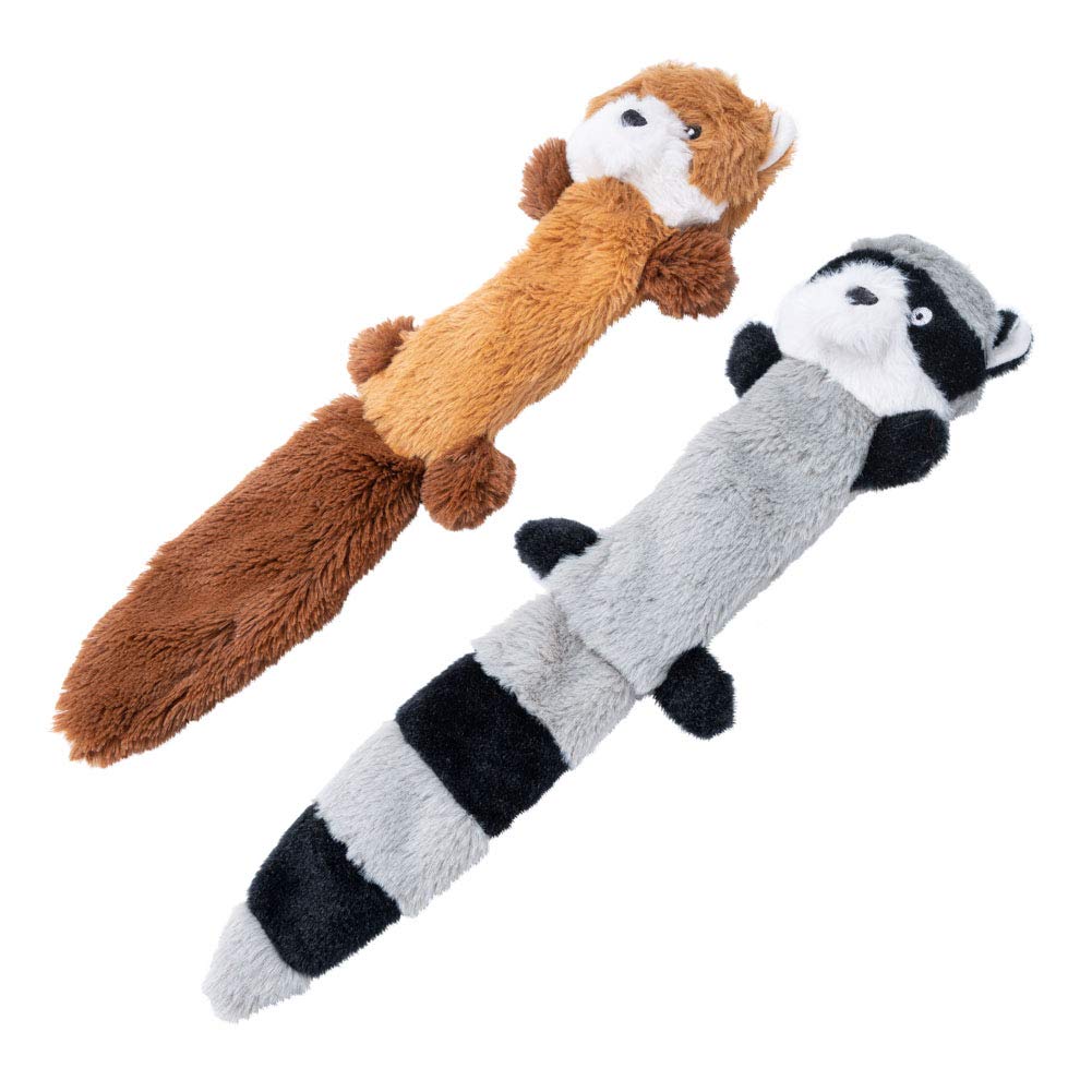 JOYELF Plush Squeaky Dog Toys - Medium & Large Dog Toys with Squeaky & Crinkle Paper - Fox & Raccoon