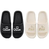 Brosash Bride &amp; Groom Wedding Slides &ndash; Matching Sandals for Newlyweds &ndash; Comfortable Just Married Slippers for Honeymoon, Wedding Morning, Engagement Gift, Bridal Shower Accessories Bachelorette