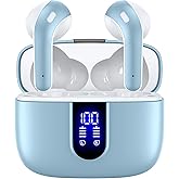 TAGRY Bluetooth Headphones True Wireless Earbuds 60H Playback LED Power Display Earphones with Wireless Charging Case IPX5 Waterproof in-Ear Ear buds with Mic for TV Smart Phone Laptop Computer Sports