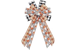 HYING Fall Pumpkin Buffalo Plaid Wreath Bow for Autumn Thanksgiving Decor - Indoor/Outdoor Wall Decoration Supplies Ornaments