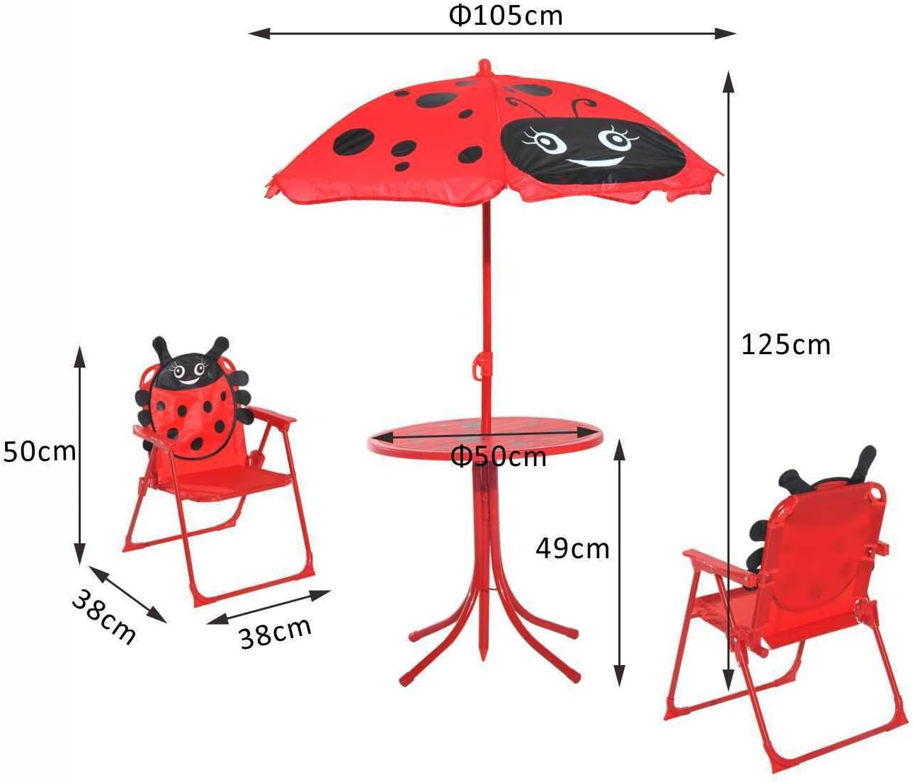 Homcom Kids Garden Picnic Table Chair With Uv Umbrella Foldable Patio Set Lady Bug Print Play Seat Yard Folds Children Outdoor Furniture W Umbrella Amazon Co Uk Kitchen Home