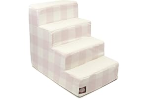 Majestic Pet 4 Step Portable Dog Stairs for Small Dogs to get on Bed Supports 250 lbs or Less – Dog Steps for High Bed with Machine Washable Cover –Pet Stairs for Cats Anderson Check Soft Blush
